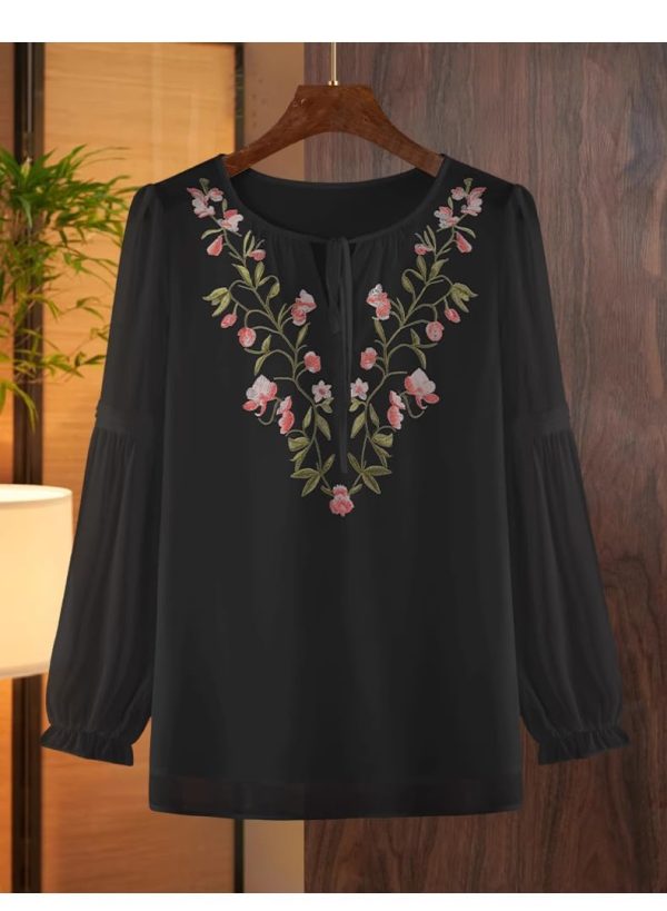 Ladies' Summer Chiffon Long-Sleeved Top for Handicraft Markets Markets Blouse for Women