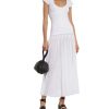 Women's Striped U-Neck Maxi Dress - Ruched High Waist A-Line Knitted Long Dress
