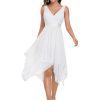Women's Vintage V Neck Irregular Hem Lace A Line Chiffon Cocktail Dresses 00207