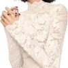 Women's Floral Lace Top Long Sleeve Mock See Through Mesh Underwear Blouse Shirt S-L