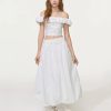 Women Off‑Shoulder Crop Top & Skirt Set, Pearl Embellished
