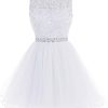 Women's Appliques Beaded Homecoming Dresses for Teens Short Prom Dress Tulle Party Cocktail Gown