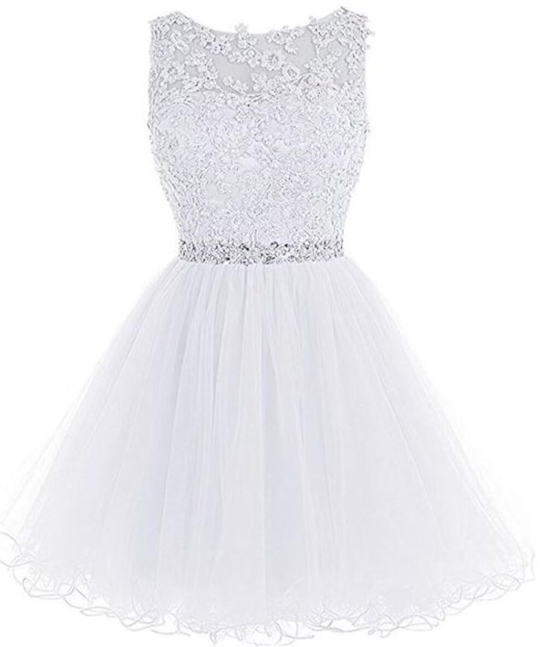 Women's Appliques Beaded Homecoming Dresses for Teens Short Prom Dress Tulle Party Cocktail Gown