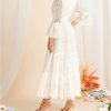 Women's White Hollow Lace Splicing Big Swing Dress Casual Flowy Beach Vacation Maxi Dresses