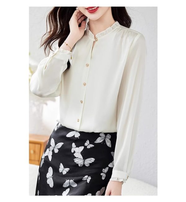 Ladies' Summer Long-Sleeved Chiffon Top Elegant for Travel Office Flowing Work Blouse for Women