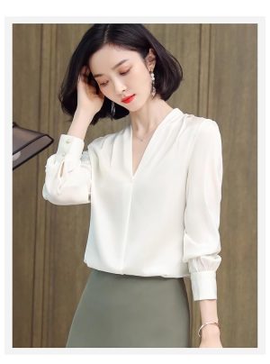 Ladies' Chiffon Top Summer Long-Sleeved Work Travel Cool Loose Blouse for Women