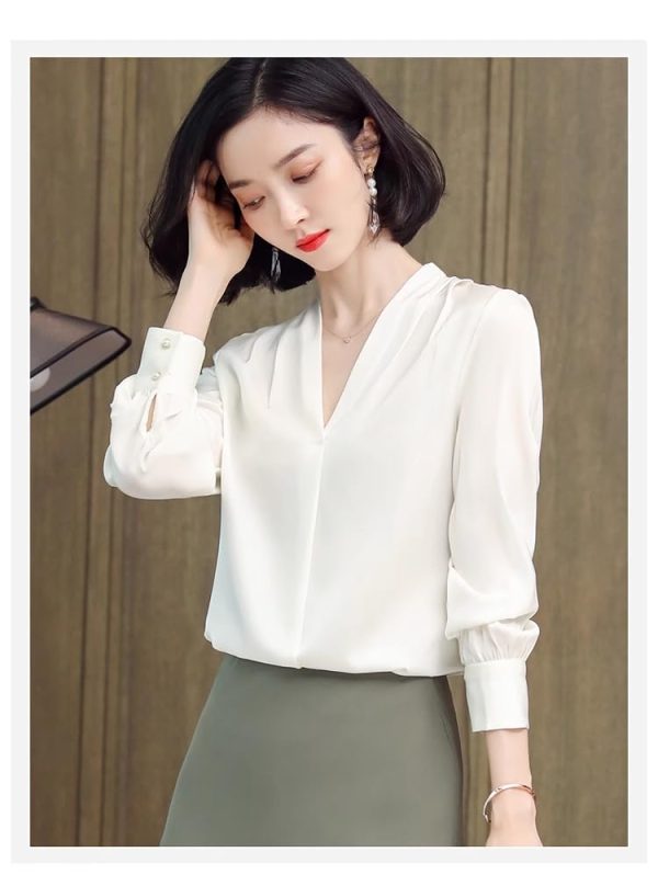 Ladies' Chiffon Top Summer Long-Sleeved Work Travel Cool Loose Blouse for Women