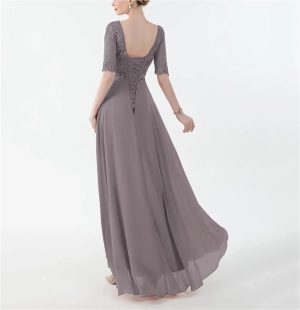 Backless Chiffon Wedding Dresses for Women High Low Tea Length Beaded Lace Formal Evening Gowns