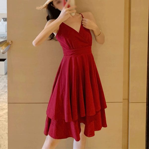 Beach Dresses Beach Skirt Female Super Fairy Photo Travel Clothes Small Seaside Vacation Red Suspender Dress Bikini