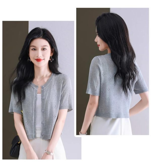 Women's Knitwear Hollow Out Cardigan Summer Short Sleeve Shawl Top Outerwear