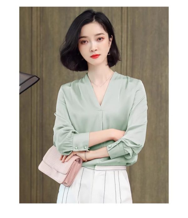 Ladies' Chiffon Top Summer Long-Sleeved Work Travel Cool Loose Blouse for Women