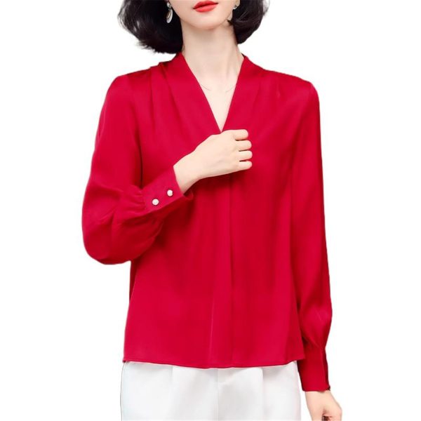 Ladies' Chiffon Top Summer Long-Sleeved Work Travel Cool Loose Blouse for Women