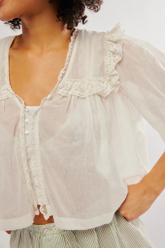 Women Y2K See Through Peplum Shirt Ruffle Lace Trim Buttons Tops Short Sleeve Doll Collar Babydoll Blouse Streetwear