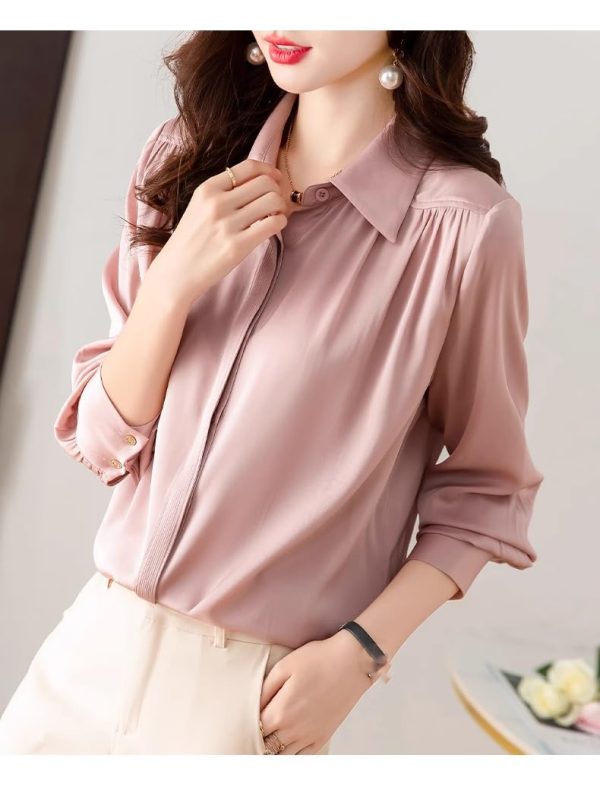 Ladies' Summer Chiffon Top Long-Sleeved for Office Vacation Daily Soft Blouse for Women