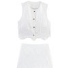 Women Embroidered Vest & Shorts Set, Single‑Breasted Sleeveless Top + Temperament Skirt