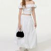Women Off‑Shoulder Crop Top & Skirt Set, Pearl Embellished