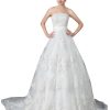 Ivory Elegant A-Line Strapless Floor-Length Chapel Lace Wedding Dresses