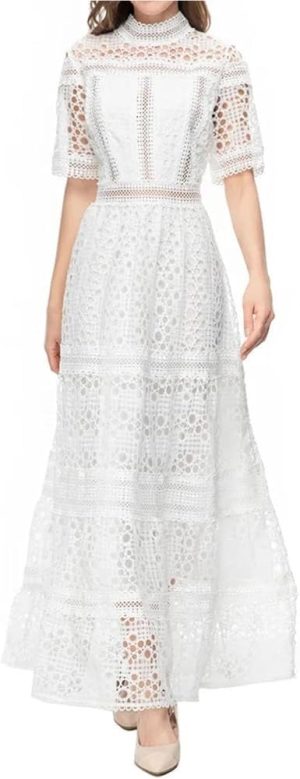 Casual Elegant Vintage Women's Net Yarn DressSequined Tassel Cascading Ruffle Dress Summer Maxi Party Ball Evening Gown