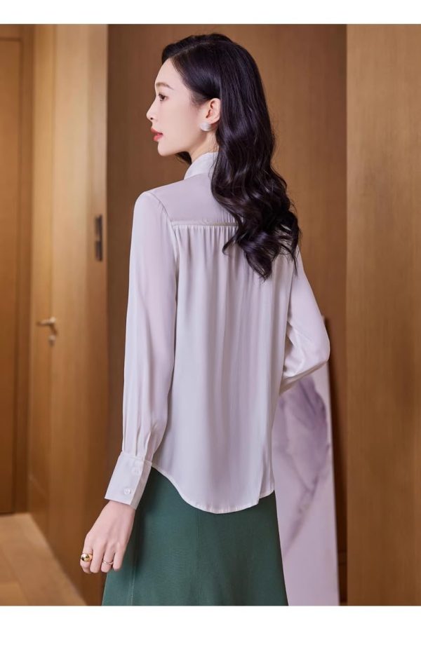Ladies' Summer Chiffon Top Long-Sleeved for Work Travel Casual Breathable Blouse for Women