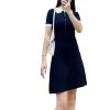 Women's 2025 Knit Lace Collar Dress - Short Sleeve Color Block