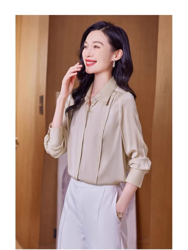 Ladies' Summer Chiffon Top Long-Sleeved for Work Travel Casual Breathable Blouse for Women