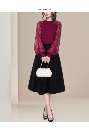 Ladies' Summer Long-Sleeved Chiffon Shirt with Lace & Embroidery for Weddings Galas Blouse for Women