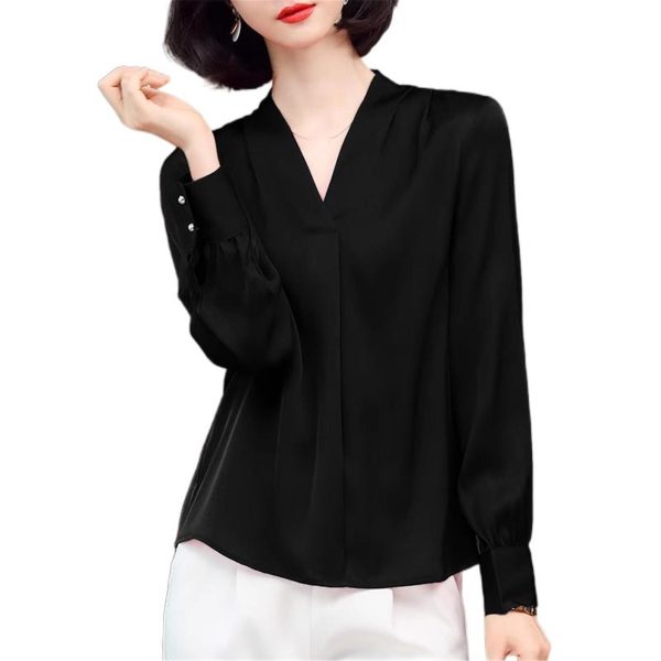 Ladies' Chiffon Top Summer Long-Sleeved Work Travel Cool Loose Blouse for Women