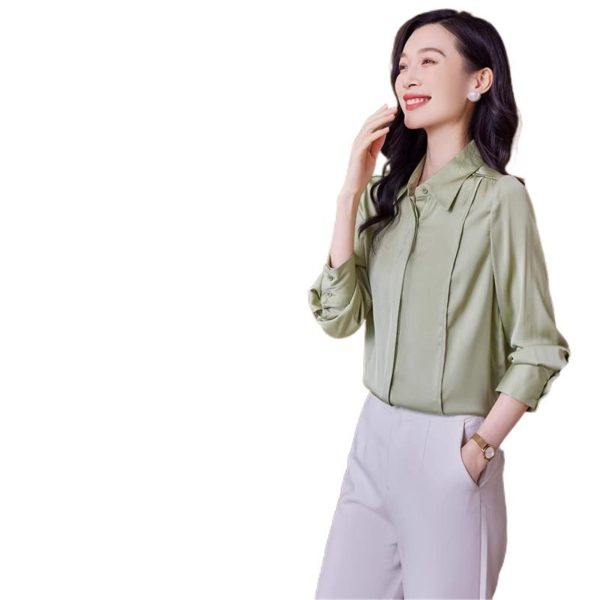 Ladies' Summer Chiffon Top Long-Sleeved for Work Travel Casual Breathable Blouse for Women