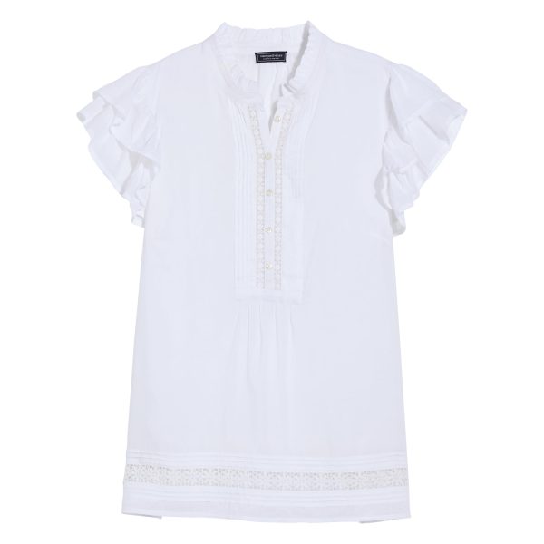Women's Ruffle Sleeve Lace Inset Top