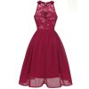 Broken Flower Lace Dress Female Vintage Princess Cocktail Collar Party Swing Dress Elegant
