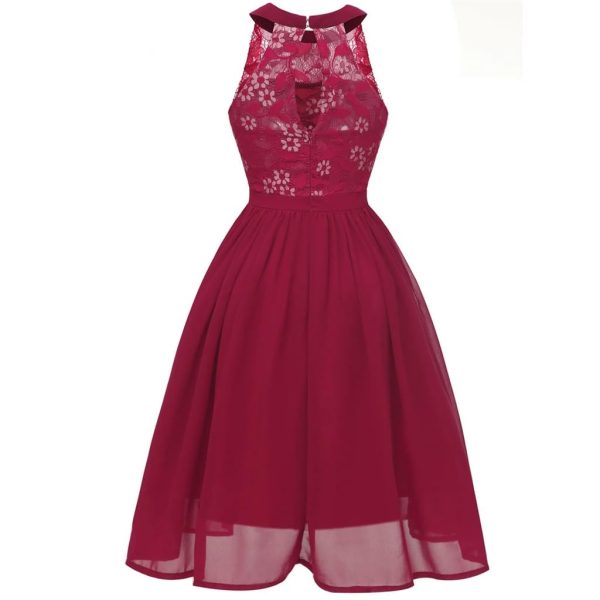 Broken Flower Lace Dress Female Vintage Princess Cocktail Collar Party Swing Dress Elegant