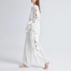 Women's Lace Shirt Set - Hollow Out Top & Elastic Waist Pants 2-Piece