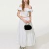 Women Off‑Shoulder Crop Top & Skirt Set, Pearl Embellished