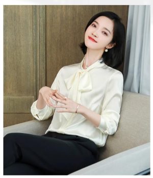 Ladies' Summer Chiffon Top Long-Sleeved for Office Wear Breathable Blouse for Women