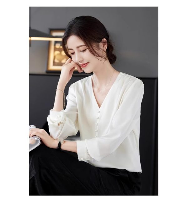 Ladies' Summer Chiffon Top Long-Sleeved for Business Trips Daily Flowing Blouse for Women