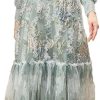 Women Vintage Lantern Sleeve Lace Maxi Dresses Sequin Mesh Ruffle Patchwork Party Dress