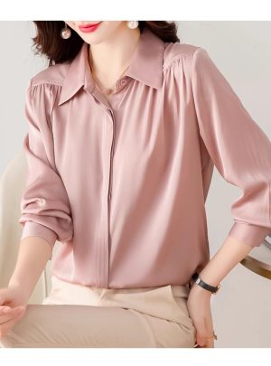 Ladies' Summer Chiffon Long-Sleeved Top for Casual Work Print Blouse for Women
