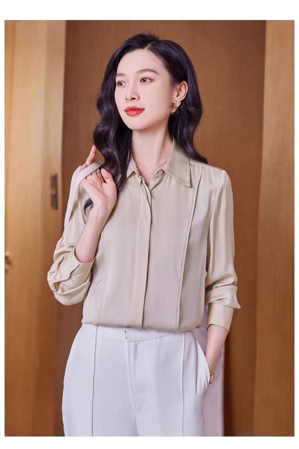 Ladies' Summer Chiffon Top Long-Sleeved for Work Travel Casual Breathable Blouse for Women