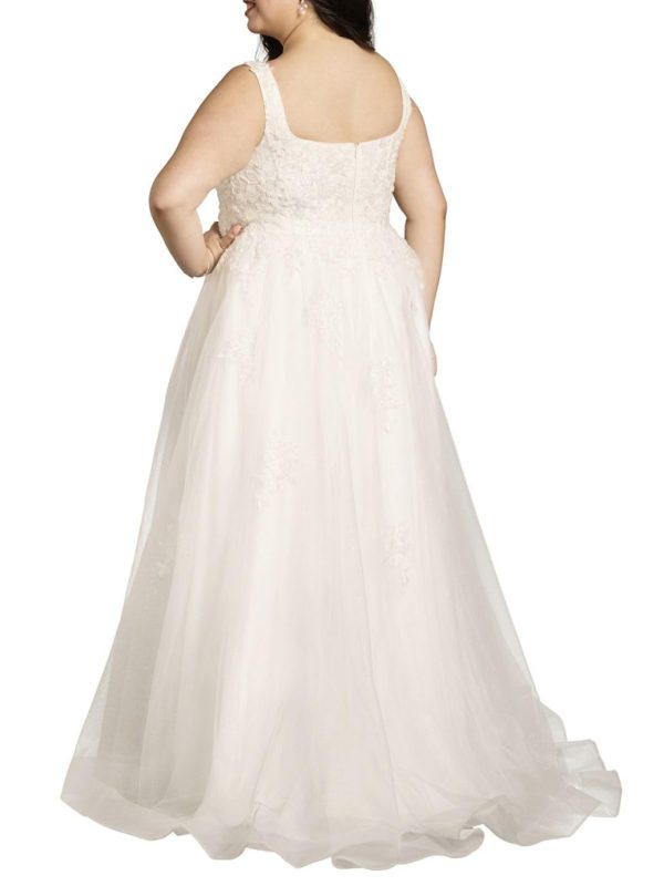51zAOPgzj7L.jpg Square Neck Tulle and Lace Ball Gown Wedding Dress