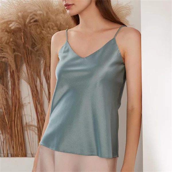 Women’s 90 Percent Mulberry Silk 10 Percent Spandex Camisole V-Neck Sleeveless Tank Top