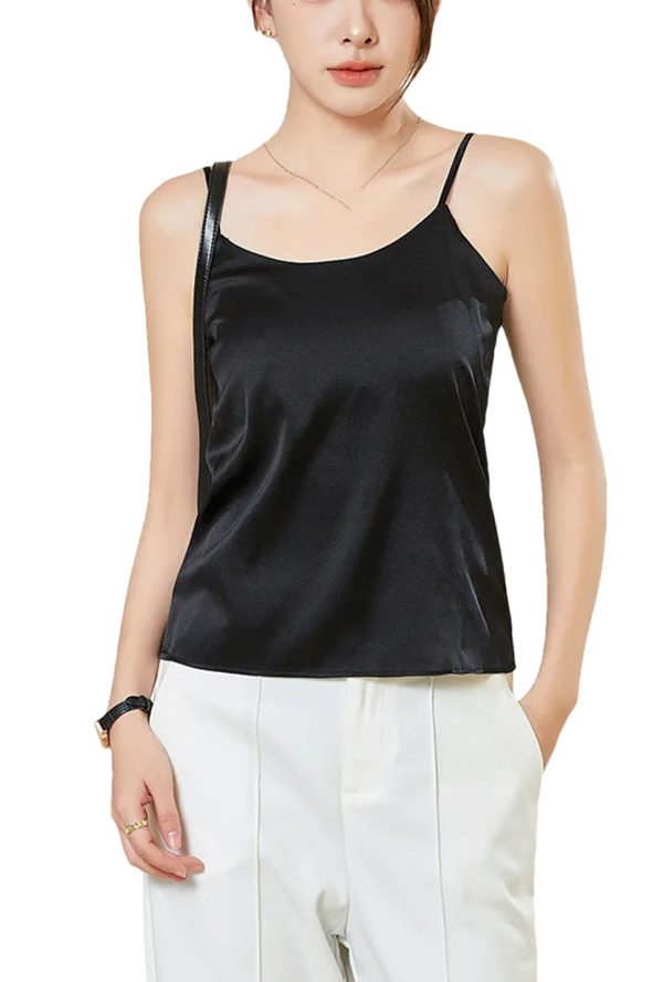 Women's Silk Camisole 93% Mulberry Silk 7% Spandex Padded Bralette Tube Top Tank Black White Gray