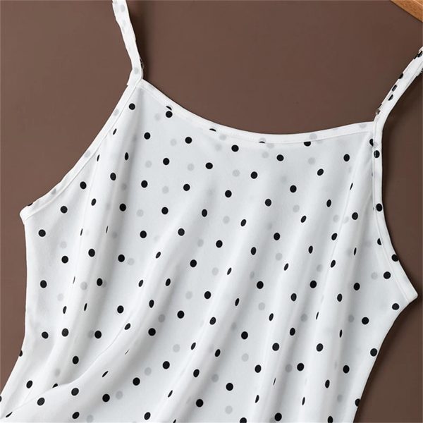 Women’s 100 Percent Mulberry Silk Crepe De Chine Dot Print Sexy Suspender Tank Top