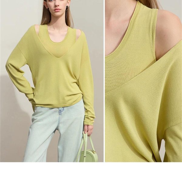 Women's Lazy Knit Vest - Solid U-Neck Sweater Top for Casual Spring Wear