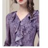 Ladies' Summer Lightweight Chiffon Top Long-Sleeved for Business Trips Soft Top Blouse for Women