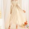 Vintage Inspired Long Sleeve Dress Women's Elegant Stand Collar Lace Long Skirt Gold Polka Dot Casual Flowing Long Gown