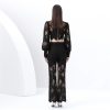 Women's Crochet Lace Set - Lantern Sleeve Top & High Waist Pants Bohemian Outfit
