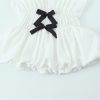Women Bow‑Trim Deep V‑Neck Vest, Textured Elastic Waist Top