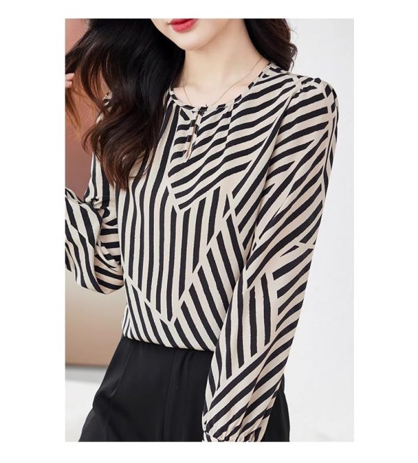 Ladies' Summer Long-Sleeved Chiffon Shirt Flowing for Work Travel Daily Elegant Blouse for Women