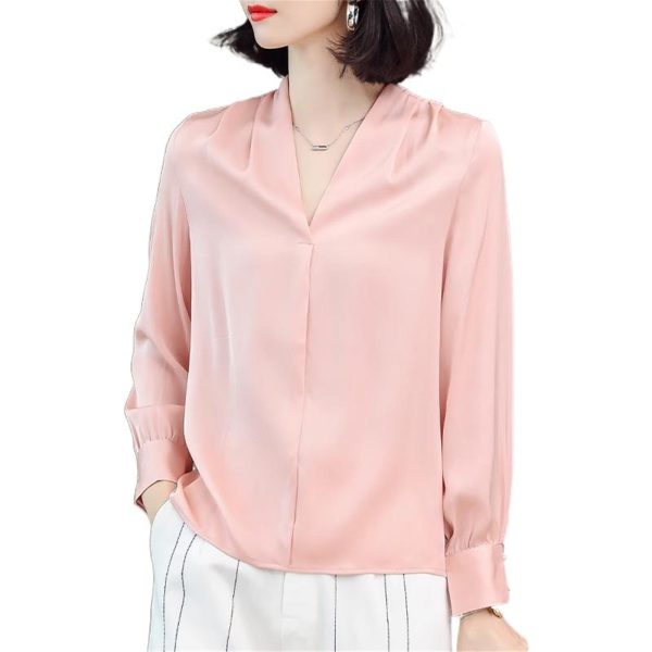 Ladies' Chiffon Top Summer Long-Sleeved Work Travel Cool Loose Blouse for Women