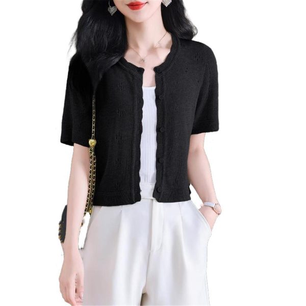 Women's Knitwear Hollow Out Cardigan Summer Short Sleeve Shawl Top Outerwear